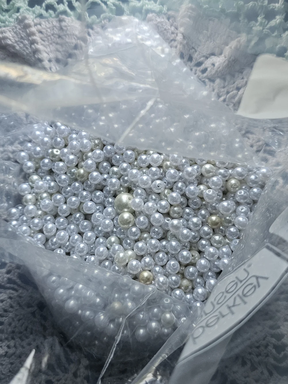 Loose White And Tan Mixed Pearl Style  Beads for Jewelry Making 1 1/2 Pounds
